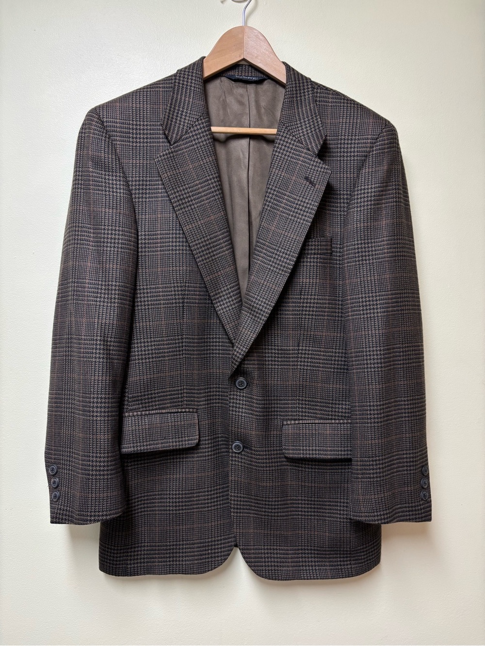 Vintage Men’s Burberrys Chocolate Brown Plaid 100% Wool Blazer Sportscoat USA